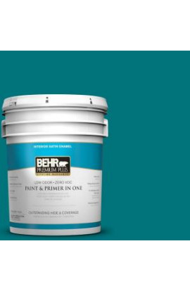 BEHR Premium Plus 5-gal. #T15-3 Essential Teal Zero VOC Satin Enamel Interior Paint - 730005