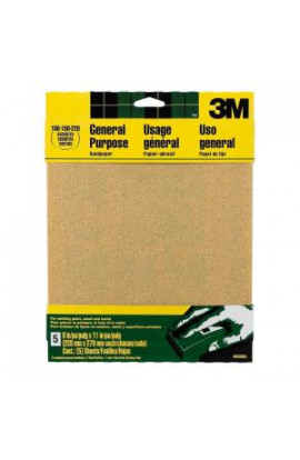 3M 9 in. x 11 in. 100, 150, 220 Grit Medium, Fine and Very Fine Aluminum Oxide Sand Paper (5 Sheets-Pack) - 9005NA